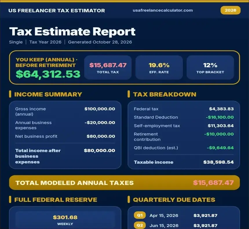 Genuine retirement PDF showing $64,312.53 You Keep before retirement and $15,687.47 modeled tax.