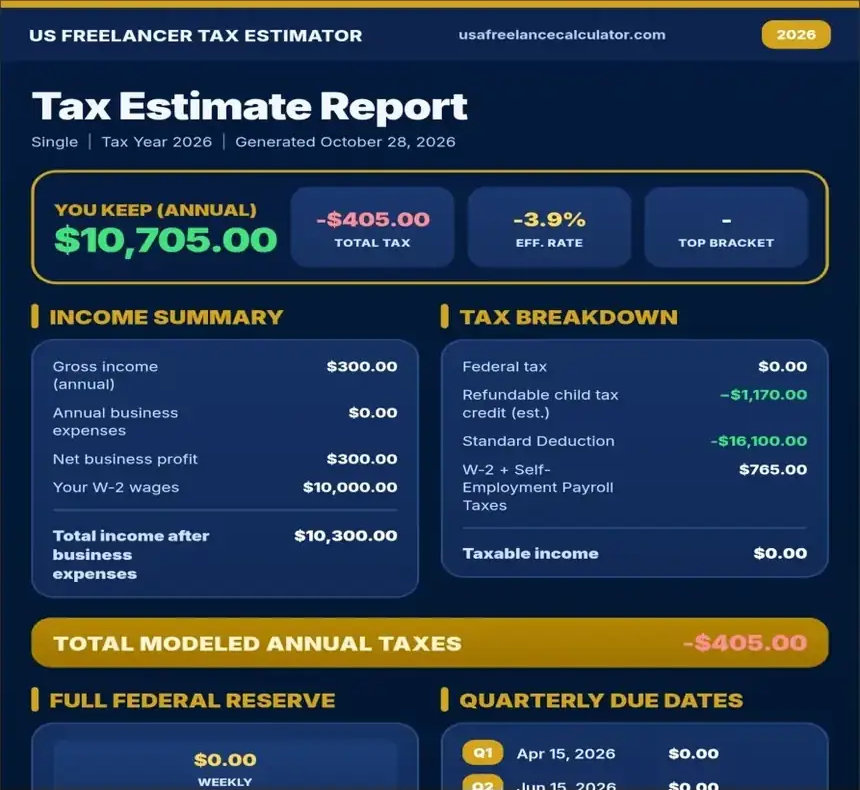 Genuine negative-tax PDF showing -$405 total and refundable-credit qualification.