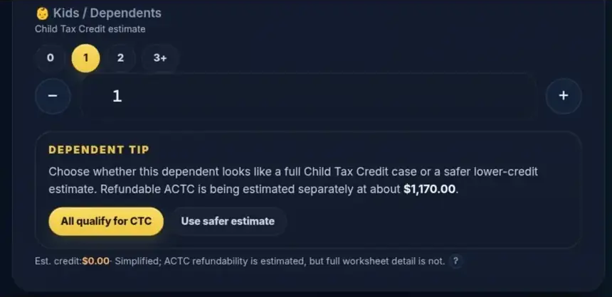 Genuine child dependent option selected for a qualifying child tax credit example.